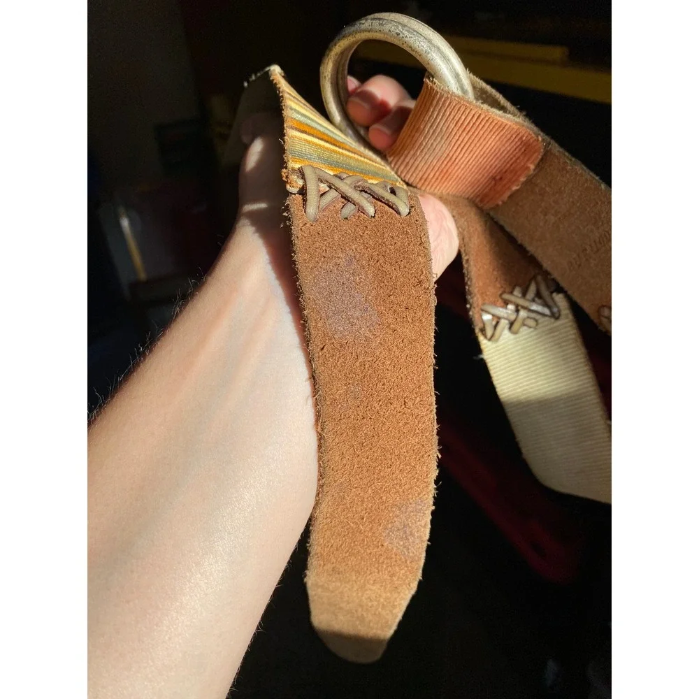 Y2K Patchwork Corduroy Suede Whipstitch‎ D-Ring Belt Boho Hippie Western Granola